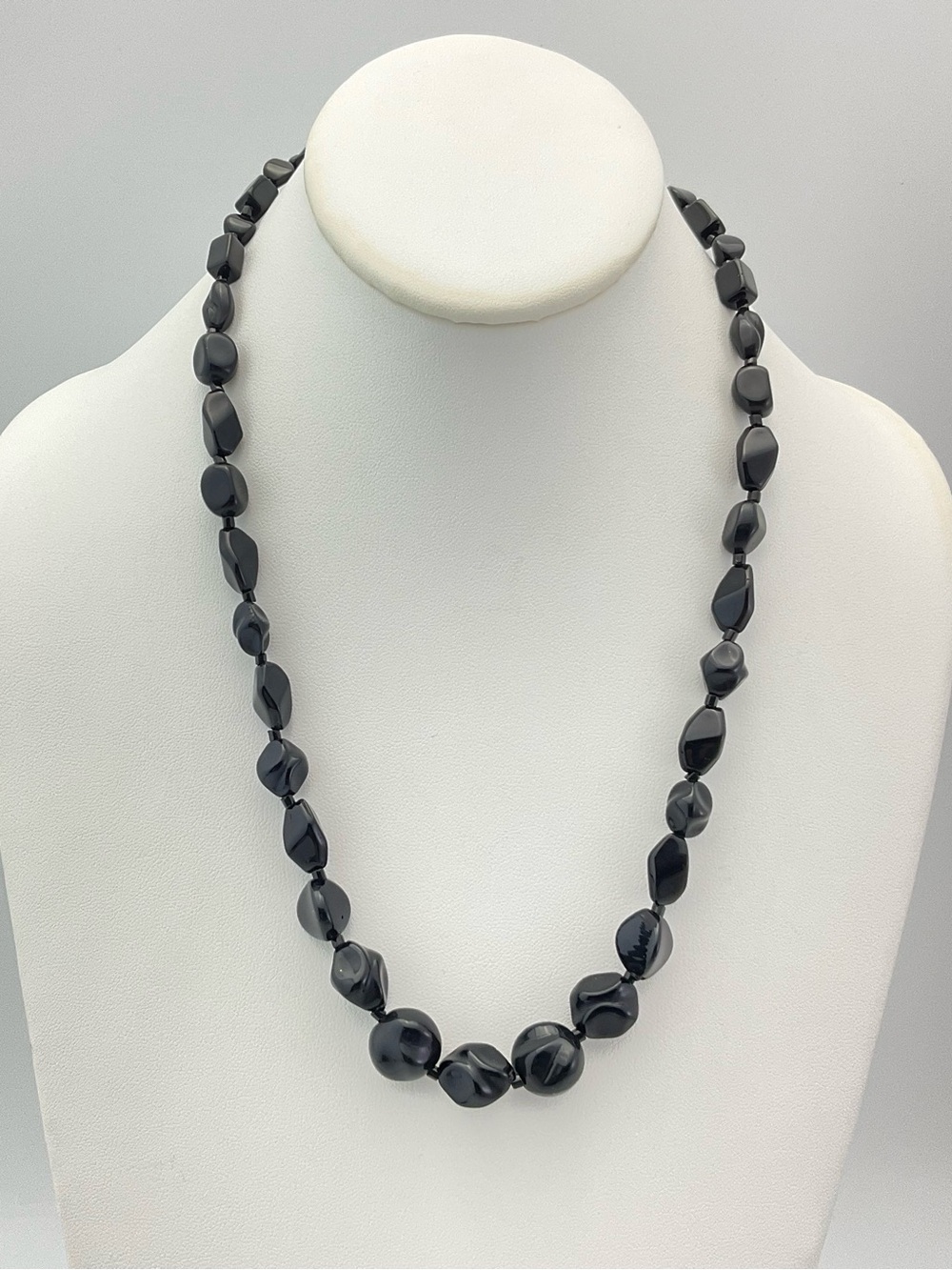 Vintage Black Beaded Necklace, MCM, Unique Shape Beads
